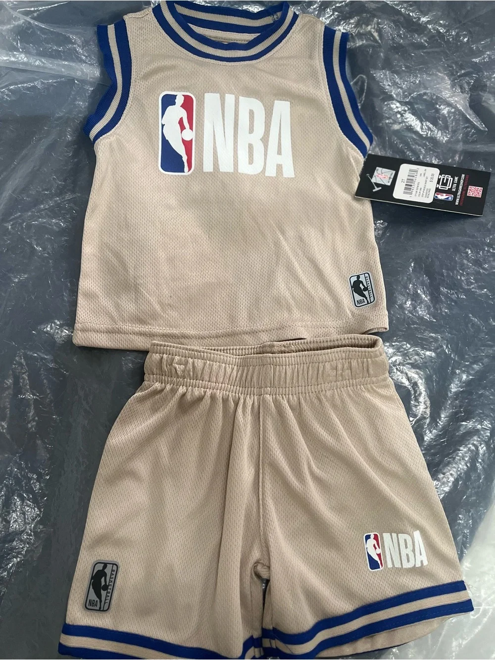 NBA Kids Beige Jersey & Shorts Set with Blue Trim